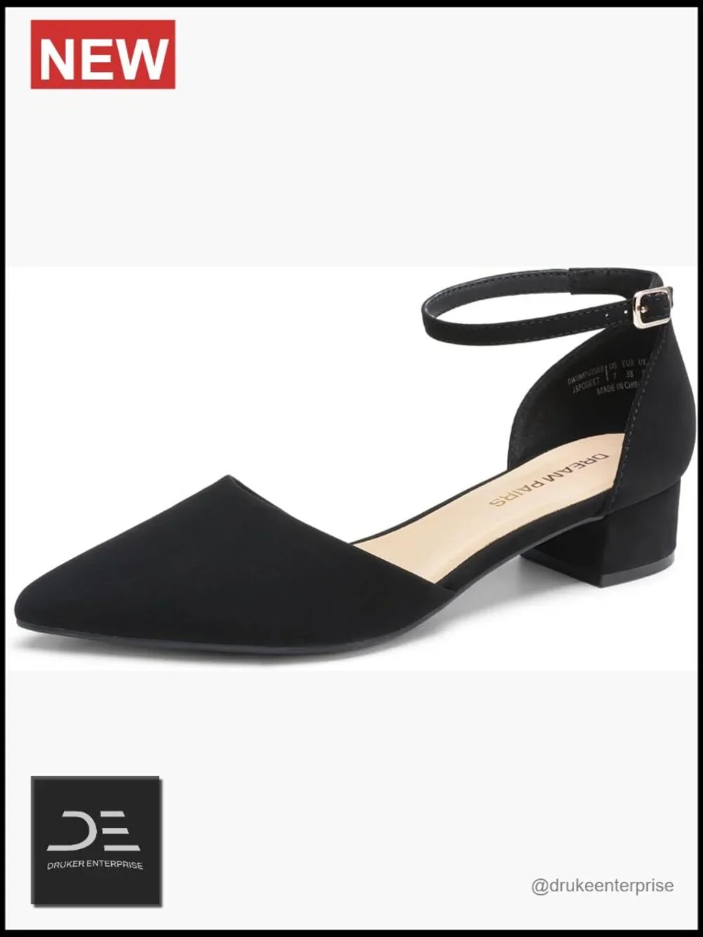 D'Orsay Flats Low Block Heel Pumps with Adjustable Ankle Strap